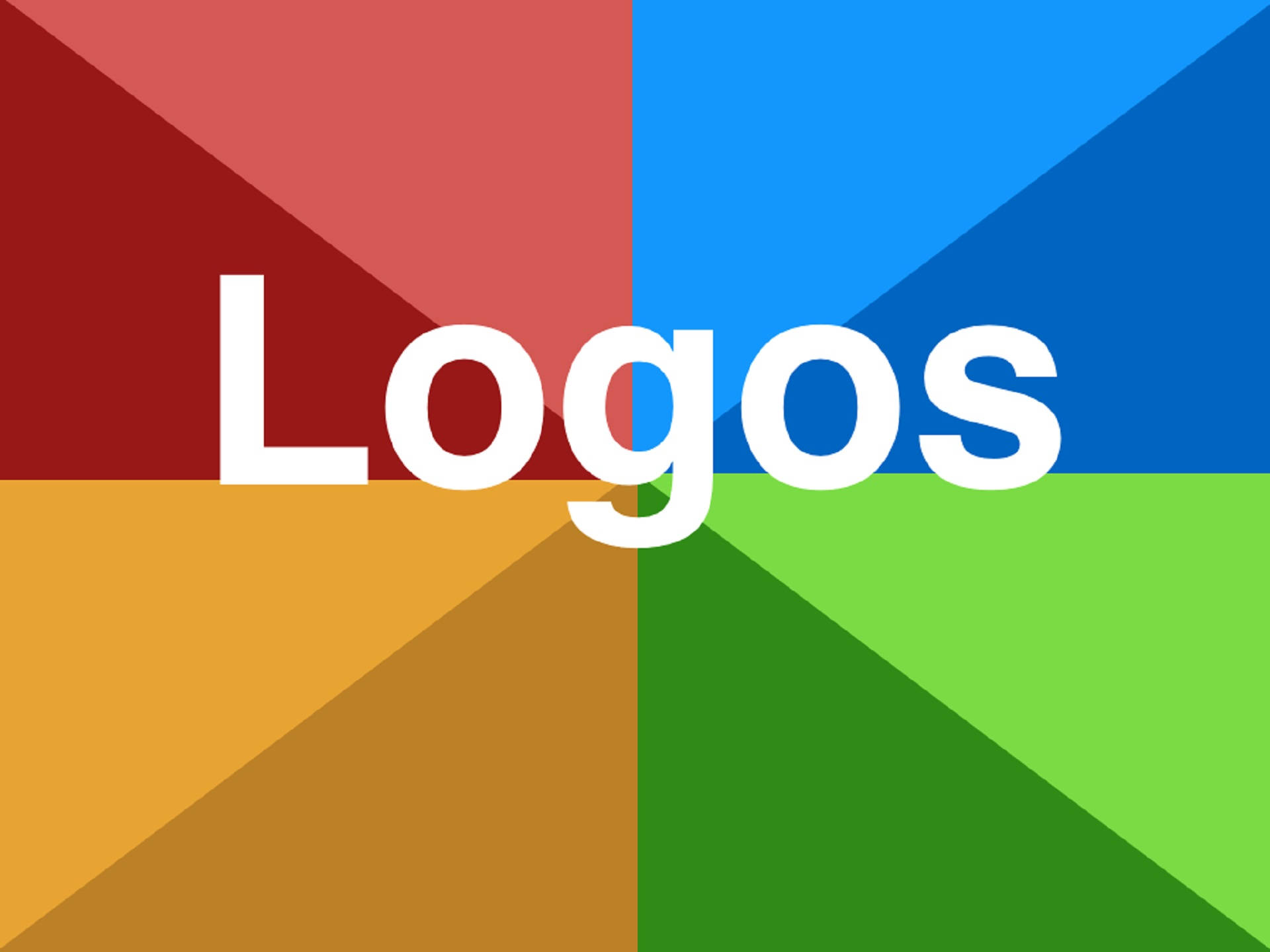 Kahoot! Logos Revealed 考題封面 壁紙 — 粗體白色文字「Logos」居中顯示在由紅色、藍色、綠色和黃色對角線面板組成的鮮豔幾何背景上。