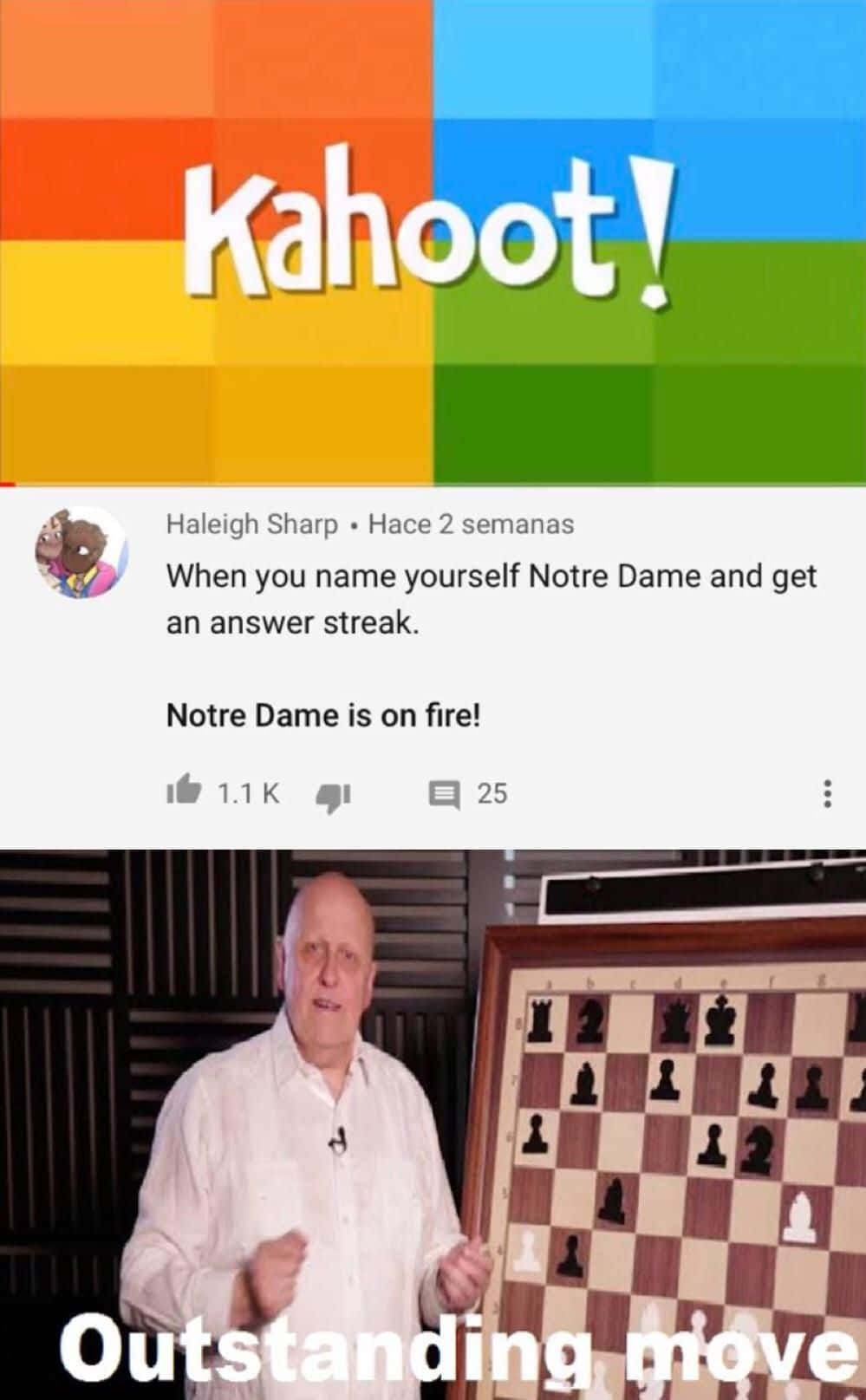 Kahoot 絕妙走棋 Dank Memes 圖片 壁紙 — 一名身穿白衫的男子在一個大型棋盤旁熱情慶祝，棋子已擺好準備對弈。