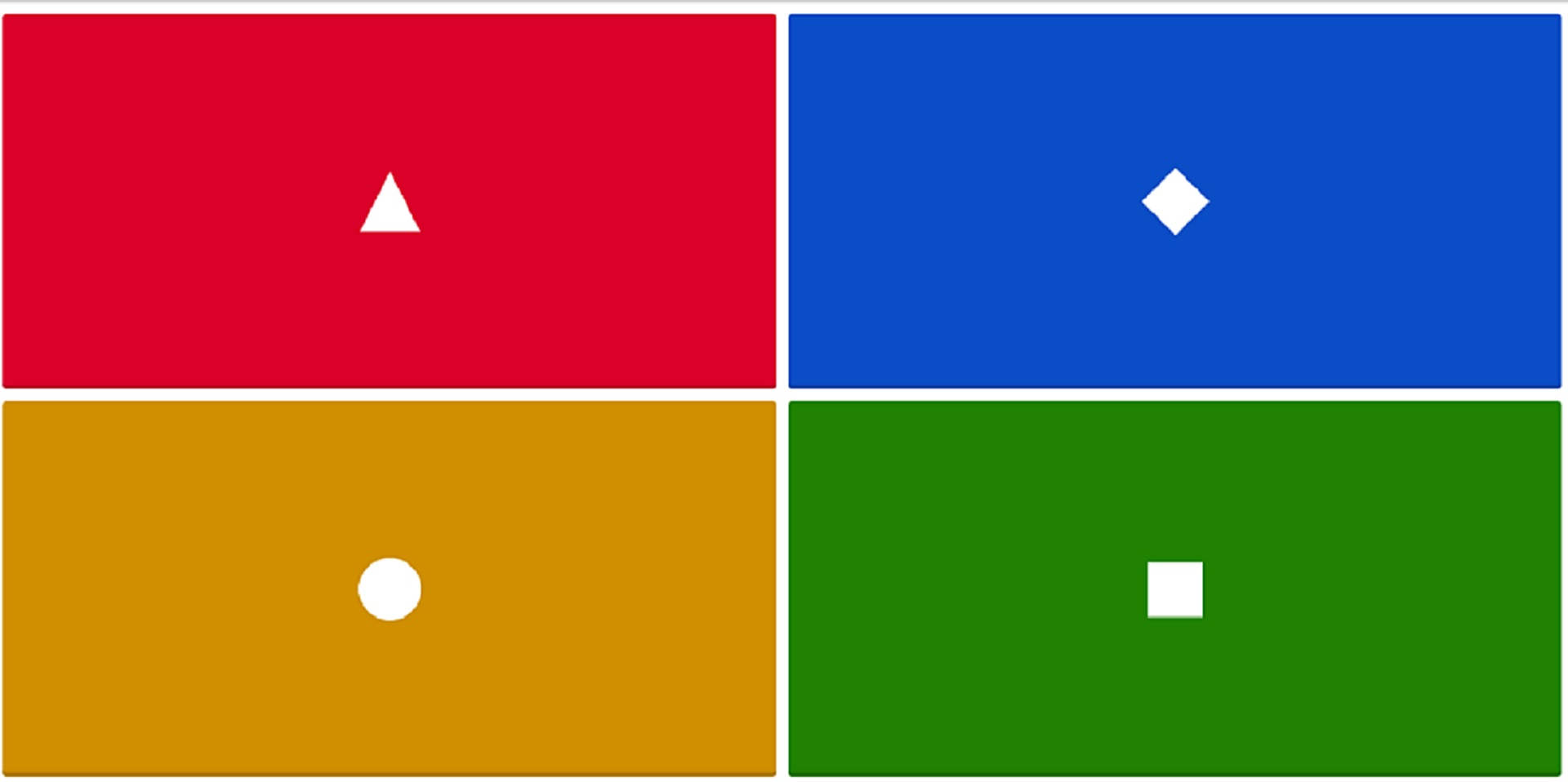 Kahoot! 選項問答頁面 壁紙 — 四個彩色面板，每個面板中央有一個白色幾何形狀，位於紅、藍、金、綠四個象限中。