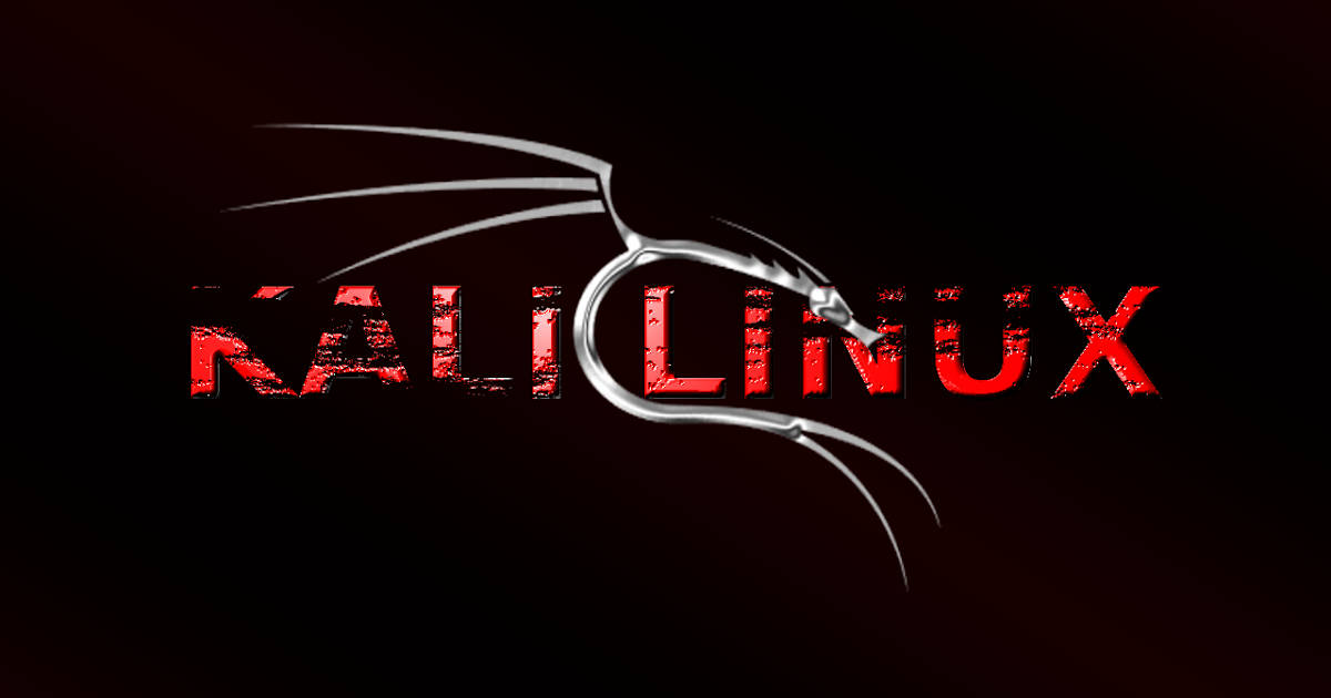 深色背景上帶有金屬龍和紅色紋理文字的 Kali Linux 標誌