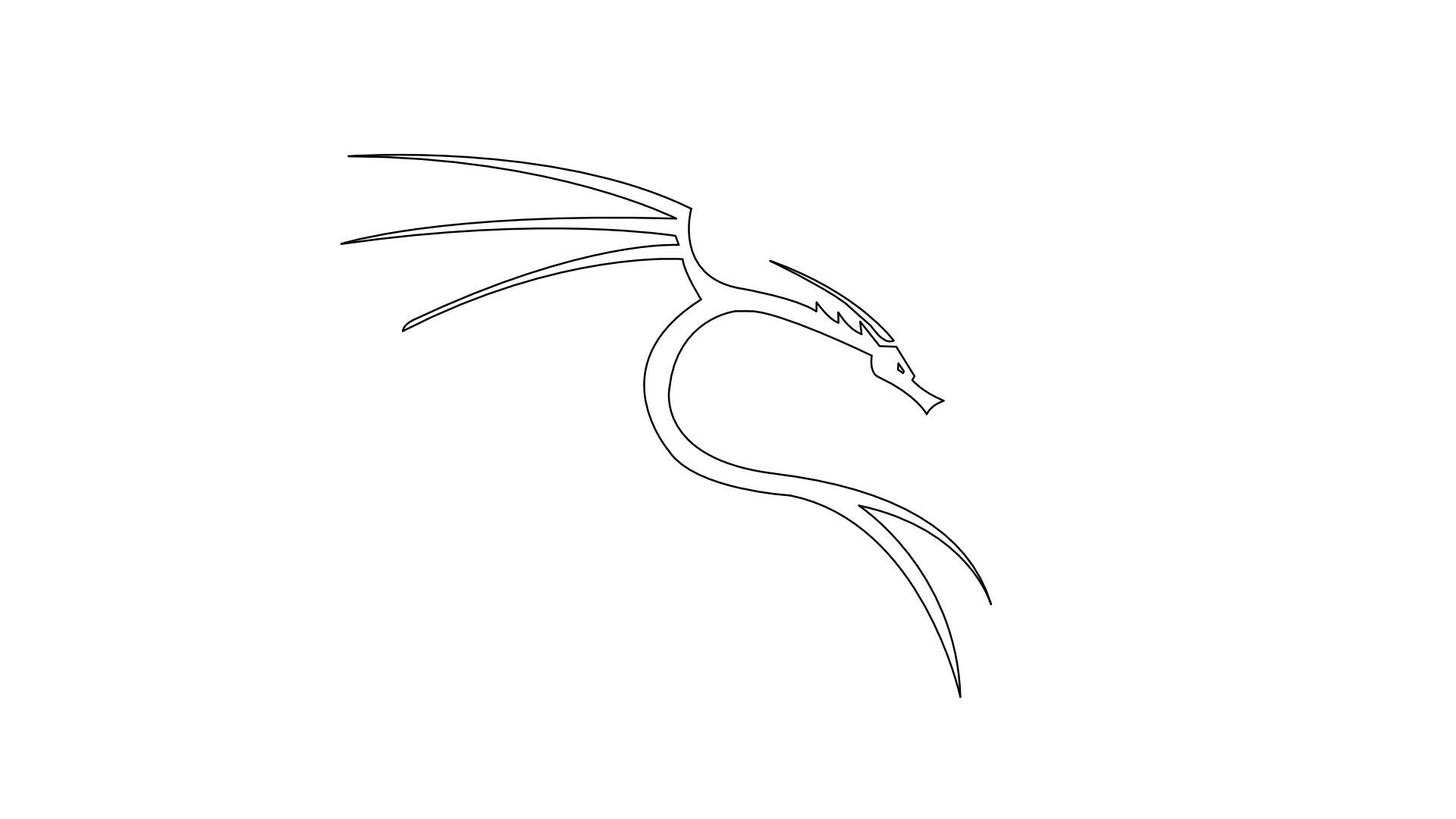 Kali Linux 簡約 Photoshop 高畫質壁紙 壁紙 — 在純白色背景上，以極簡黑色線條繪製的龍頭和翅膀。