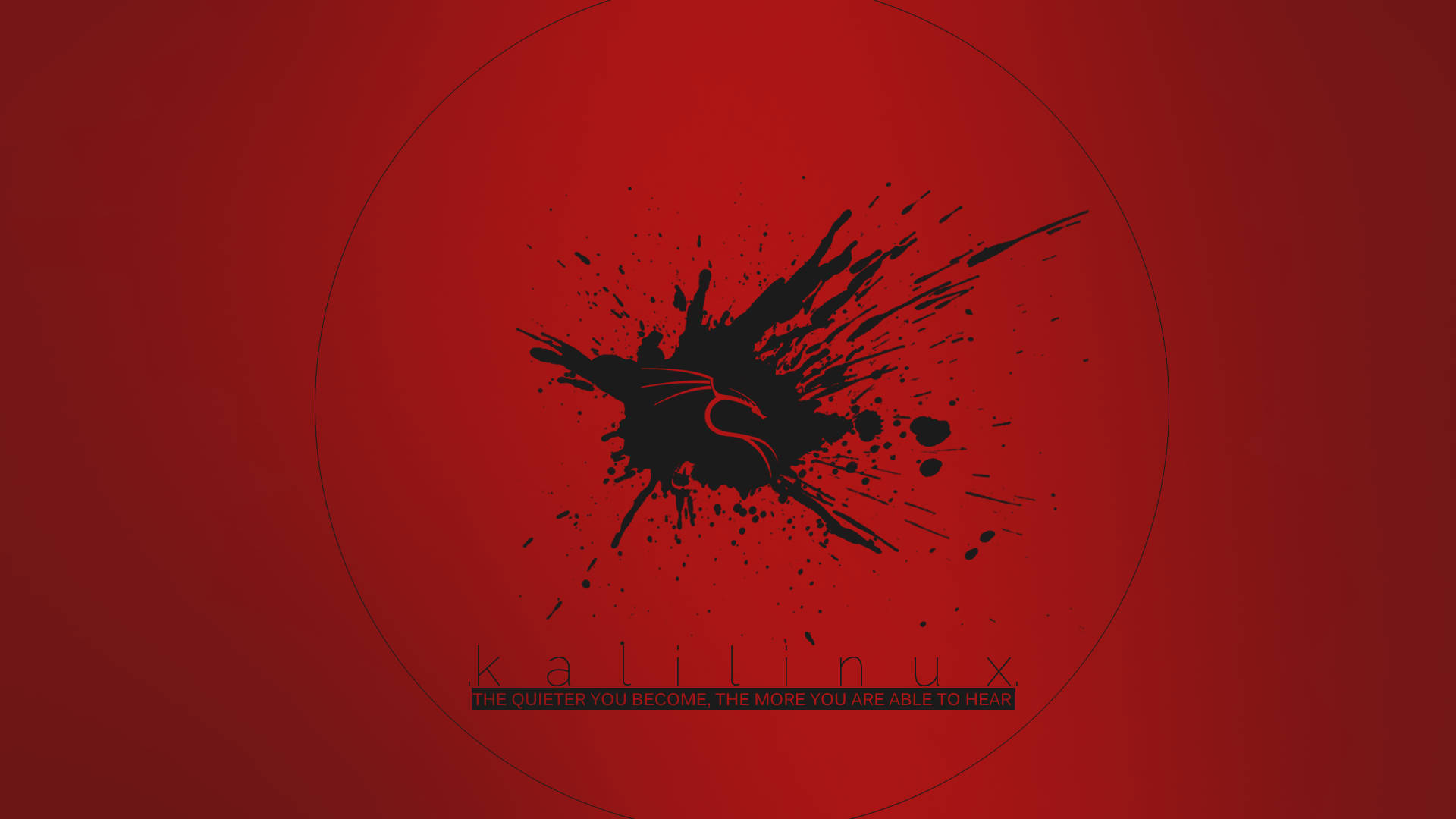Kalilinux 標誌，紅色背景上有黑色墨水濺射