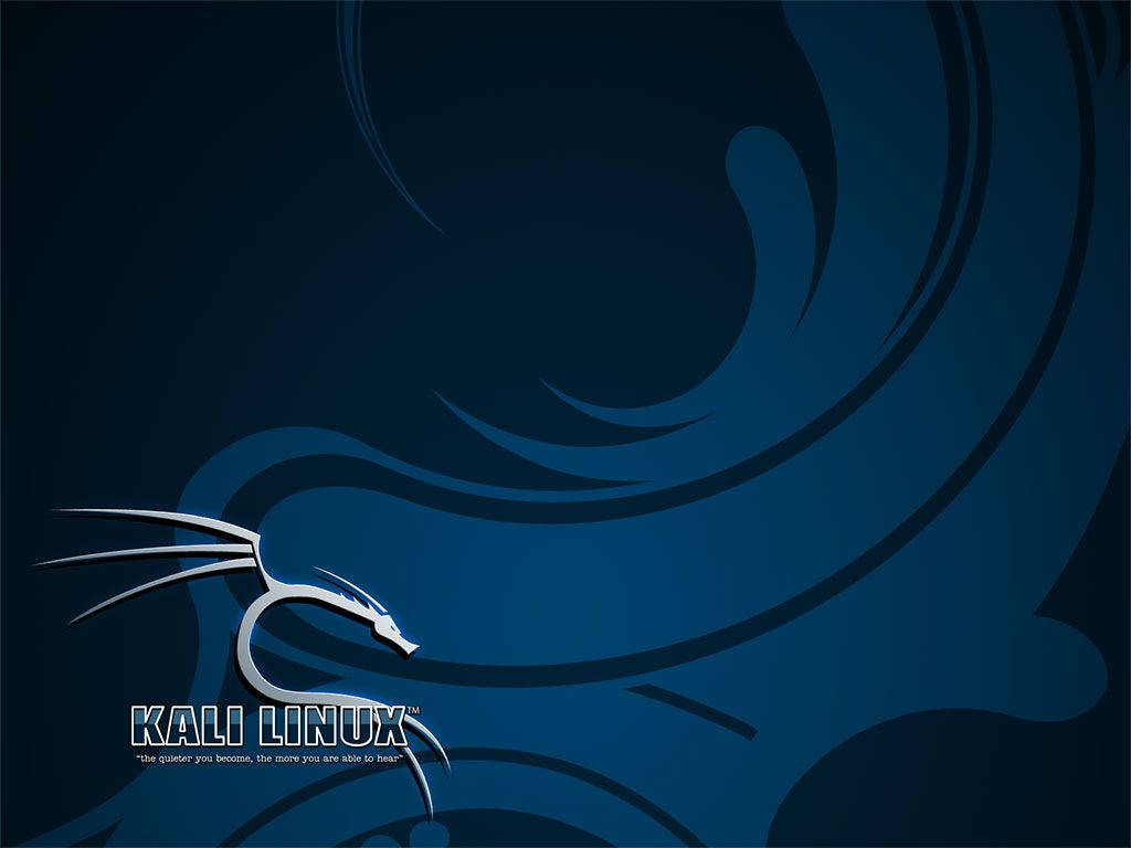 Kali Linux 的銀色龍標誌在藍色漩渦背景上