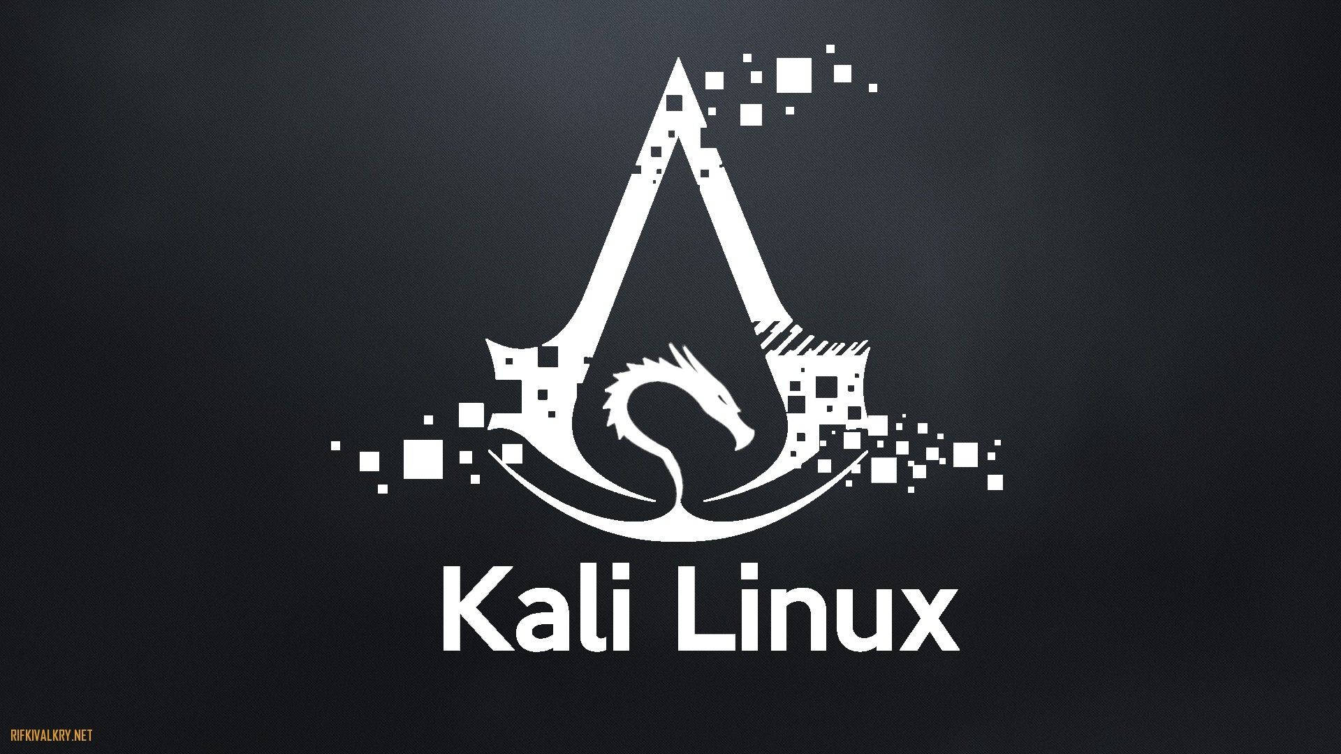 Kali Linux標誌，帶有龍和像素設計，在深色背景上。