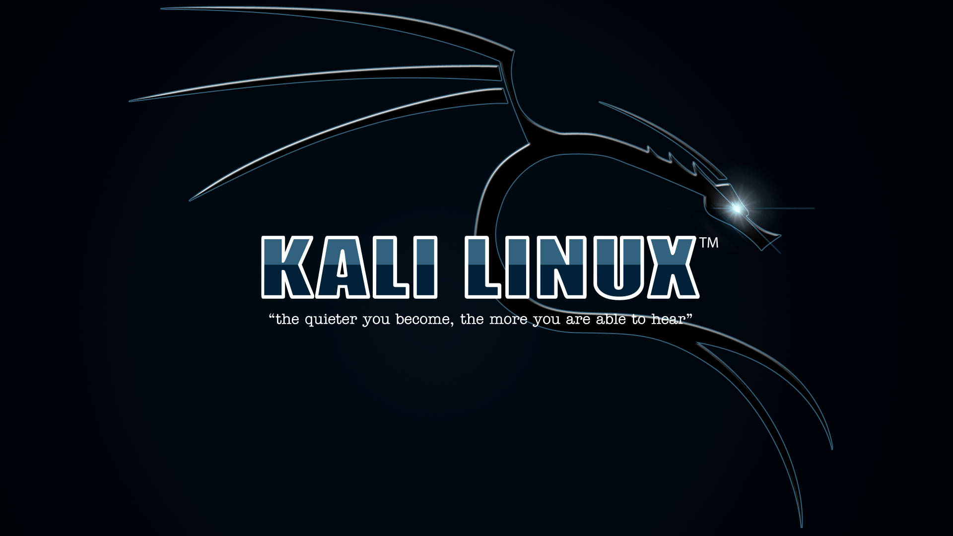 Kali Linux 標誌，帶有龍剪影和標語，在深色背景上