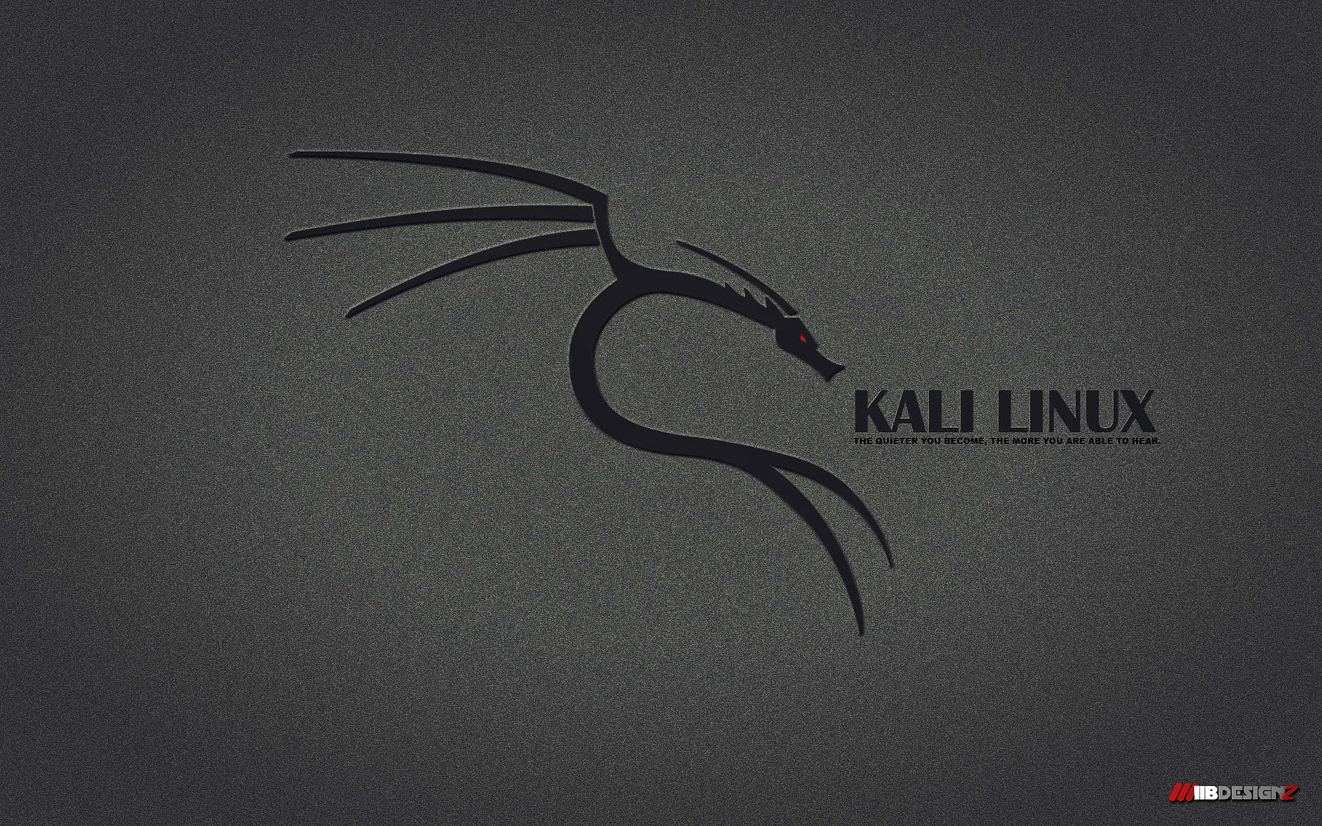 Kali Linux 龍標誌，紅色眼睛，深灰色紋理背景