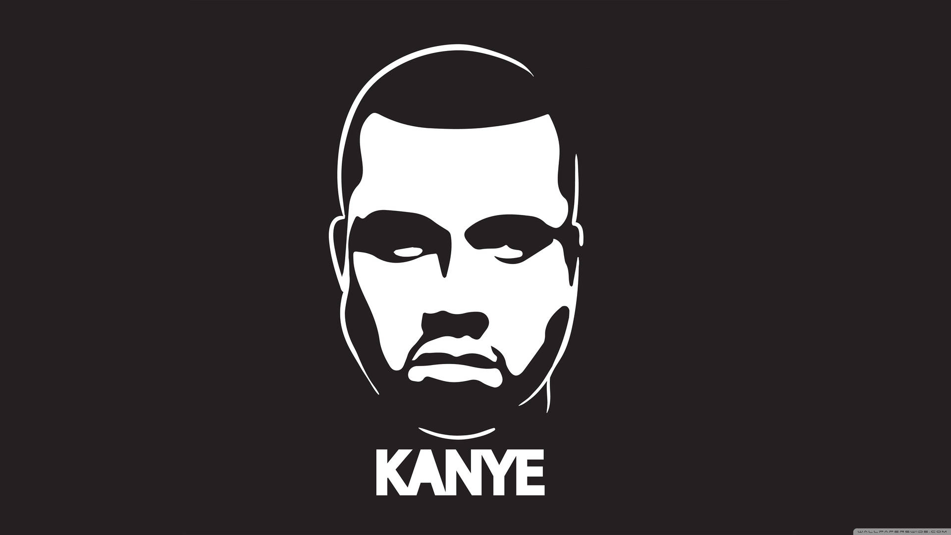 黑色背景上 Kanye West 臉部和名字的白色極簡圖形。