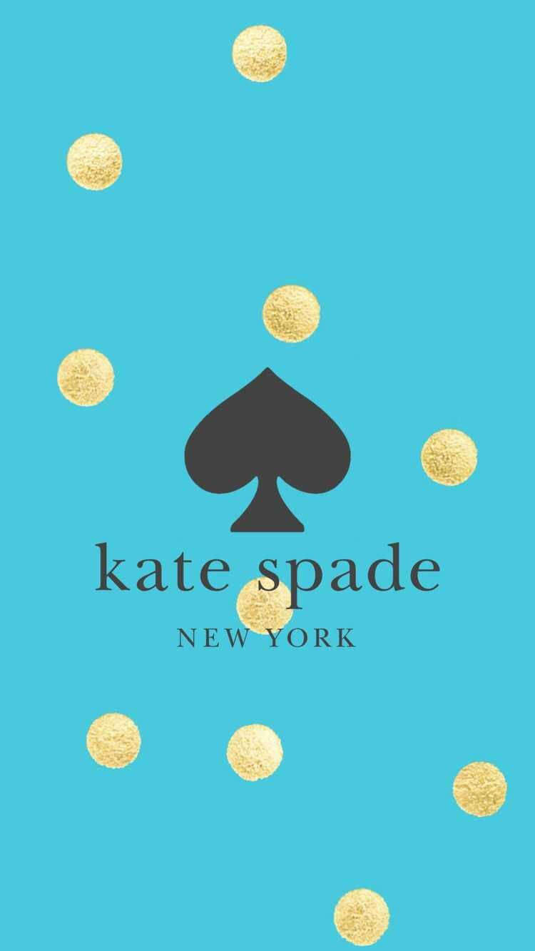 Kate Spade New York 標誌，金色圓點點綴在藍綠色背景上。