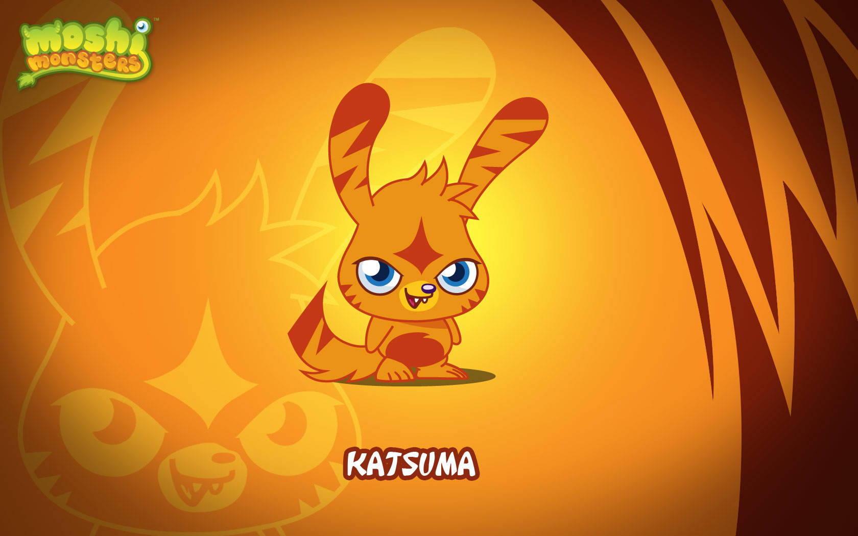 來自 Moshi Monsters 的 Katsuma，一隻有著藍色眼睛的橙色卡通怪物。