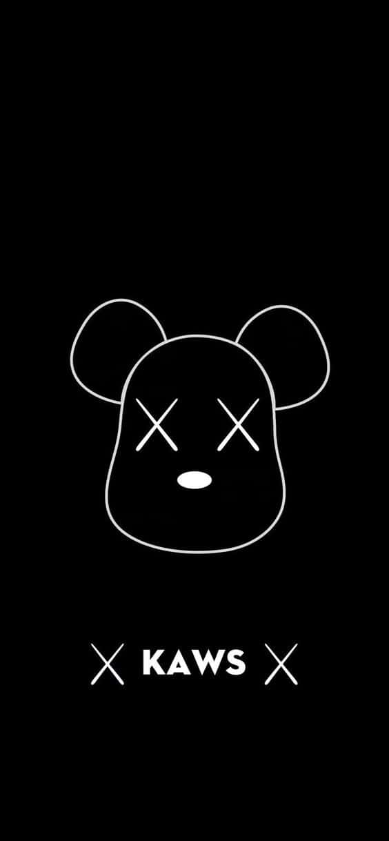 黑色背景上帶有 X 眼睛的 KAWS 熊標誌