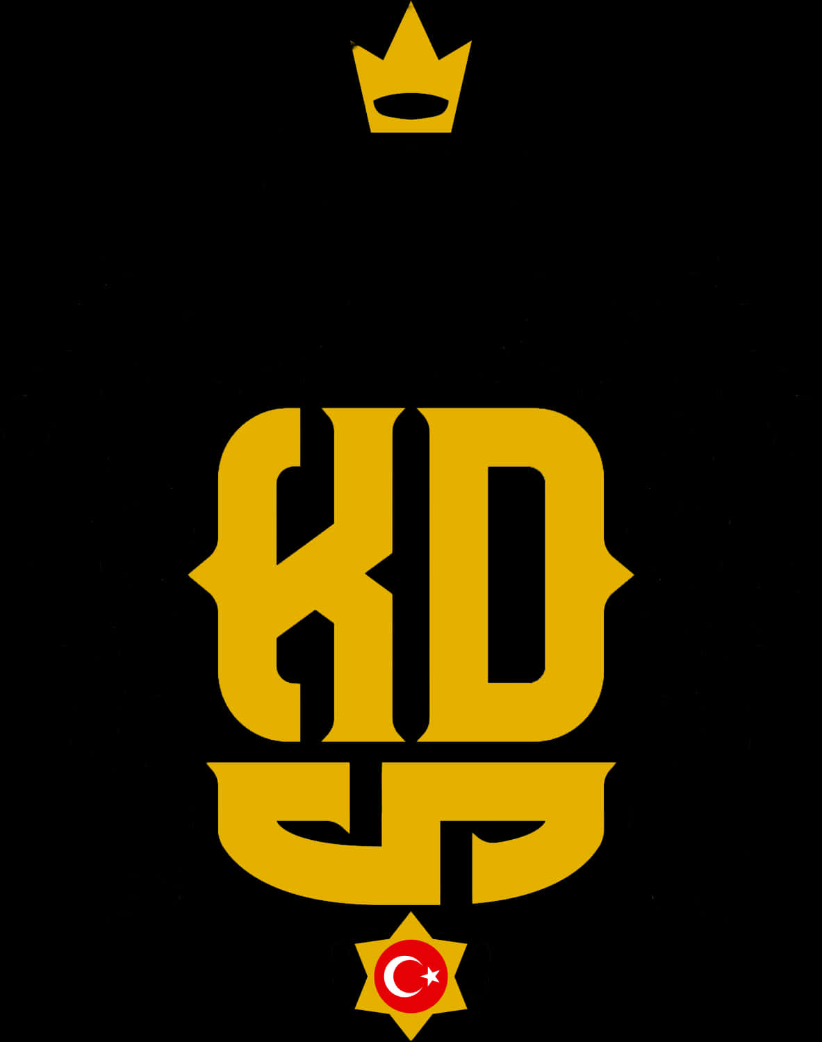 kds 壁紙 — 黑色背景上大膽的金色風格化KD字母，上方有皇冠，下方有土耳其國旗徽章。