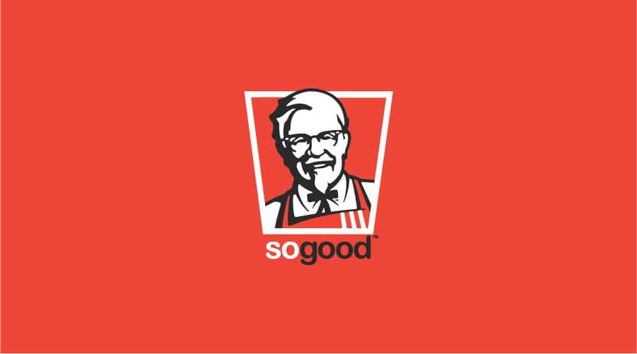 隨時享用 KFC 炸雞 壁紙 — 大膽的紅色背景上展示了標誌性的白色輪廓山德士上校標誌，下方有 so good 文字。