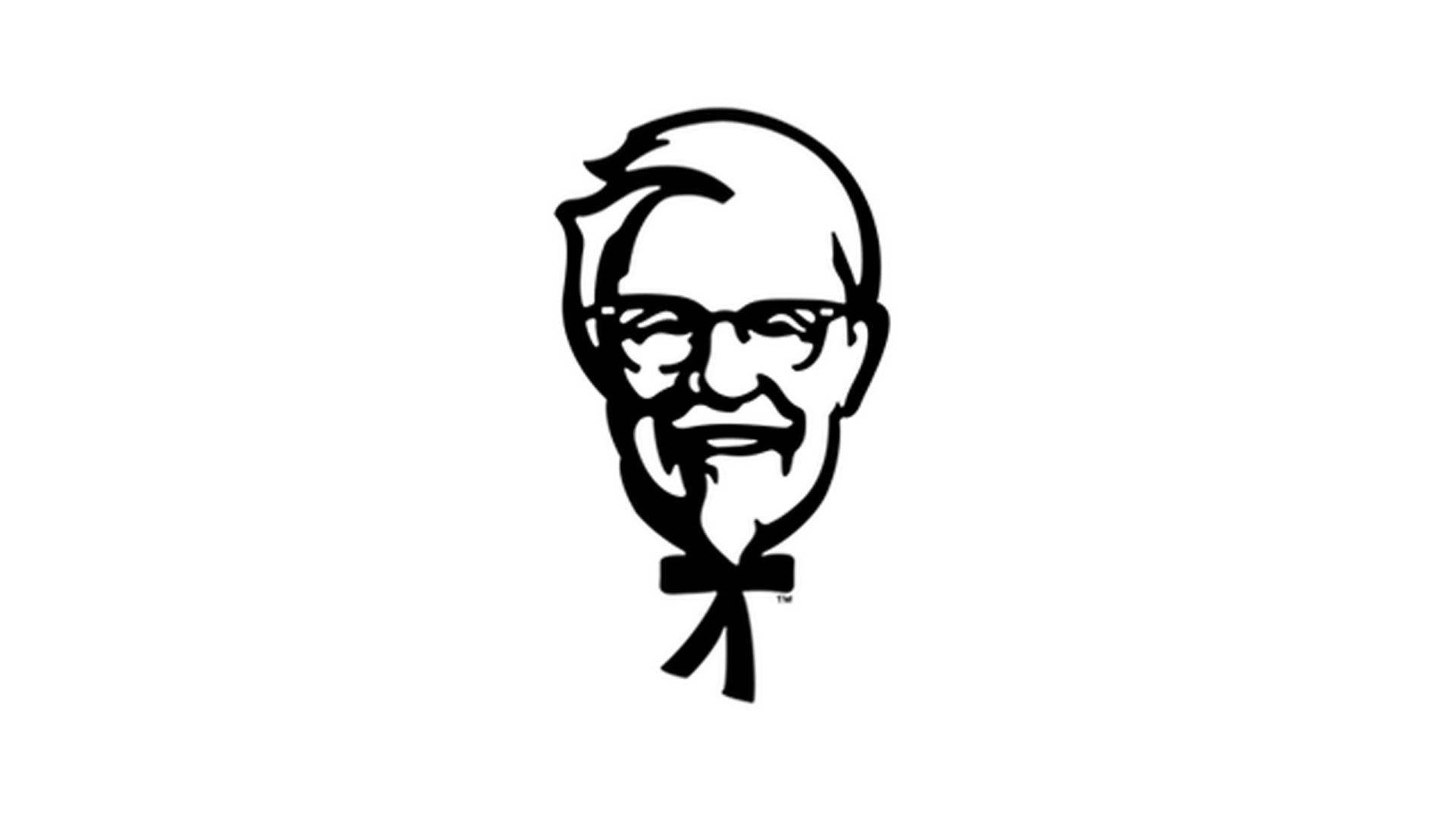 KFC標誌白底版 壁紙 — 大膽黑色線條藝術，山德士上校戴眼鏡和領結微笑，背景為純白色。