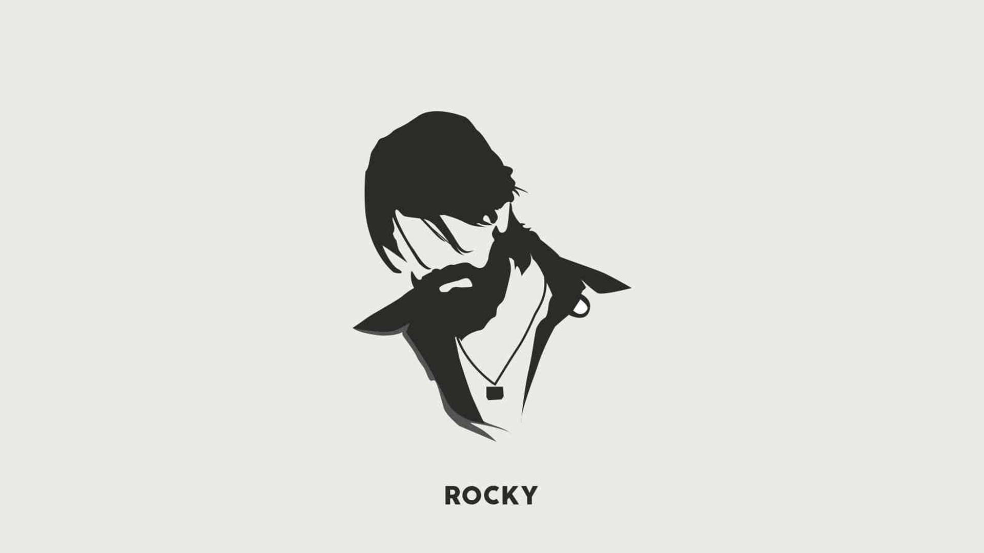 戴著外套和項鍊的鬍鬚男子的黑色剪影，下方有 rocky 字樣。