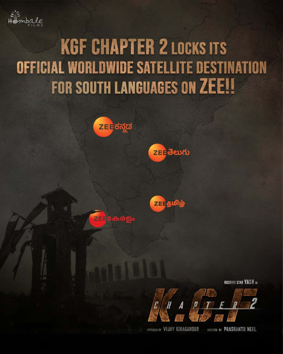 Kgf 2 桌布 壁紙 — KGF Chapter 2 的黑暗粗獷海報顯示印度地圖上礦場結構的剪影，並帶有 Zee 網絡標誌。