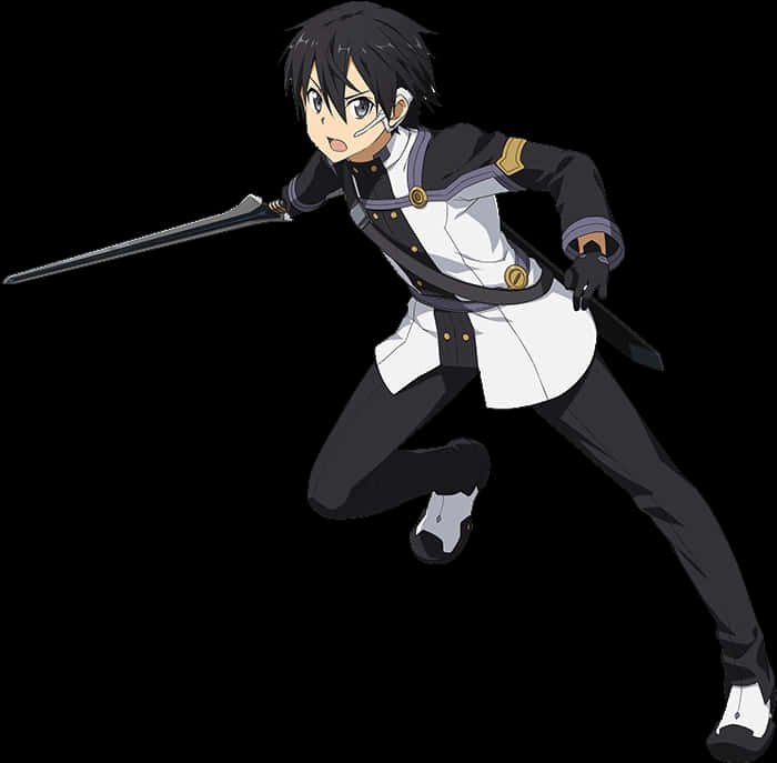 Kirito 行動姿勢 S A O 壁紙 — 動漫角色以動態戰鬥姿勢揮劍，背景為黑色。