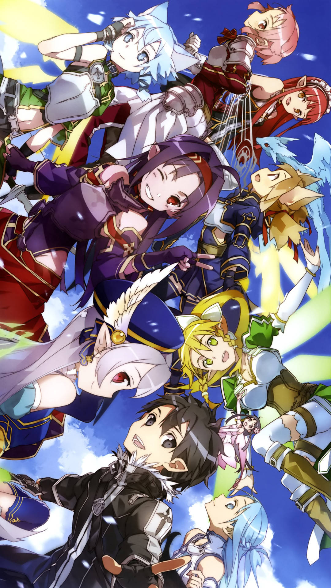 動漫角色在藍天背景下以發光效果擺出動作姿勢。