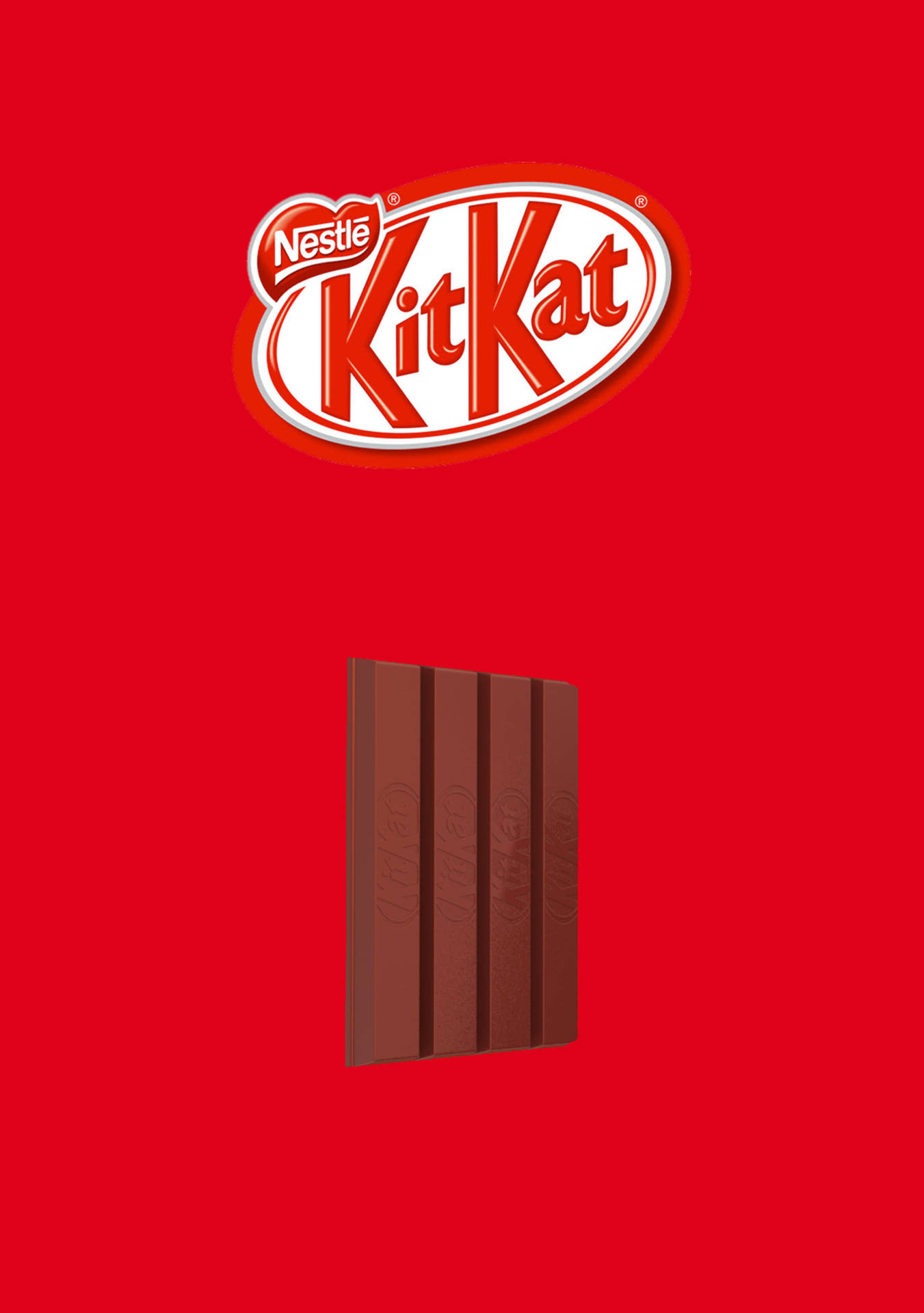 KitKat 巧克力棒 壁紙 — 一條 KitKat 朱古力棒和標誌居中在鮮明的紅色背景上。