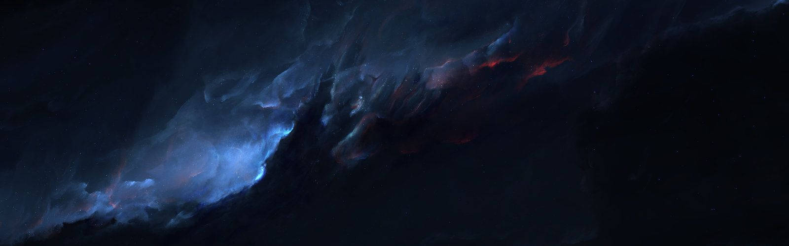 鮮豔的藍色和紅色宇宙氣體在黑暗的佈滿星星的星雲中旋轉。