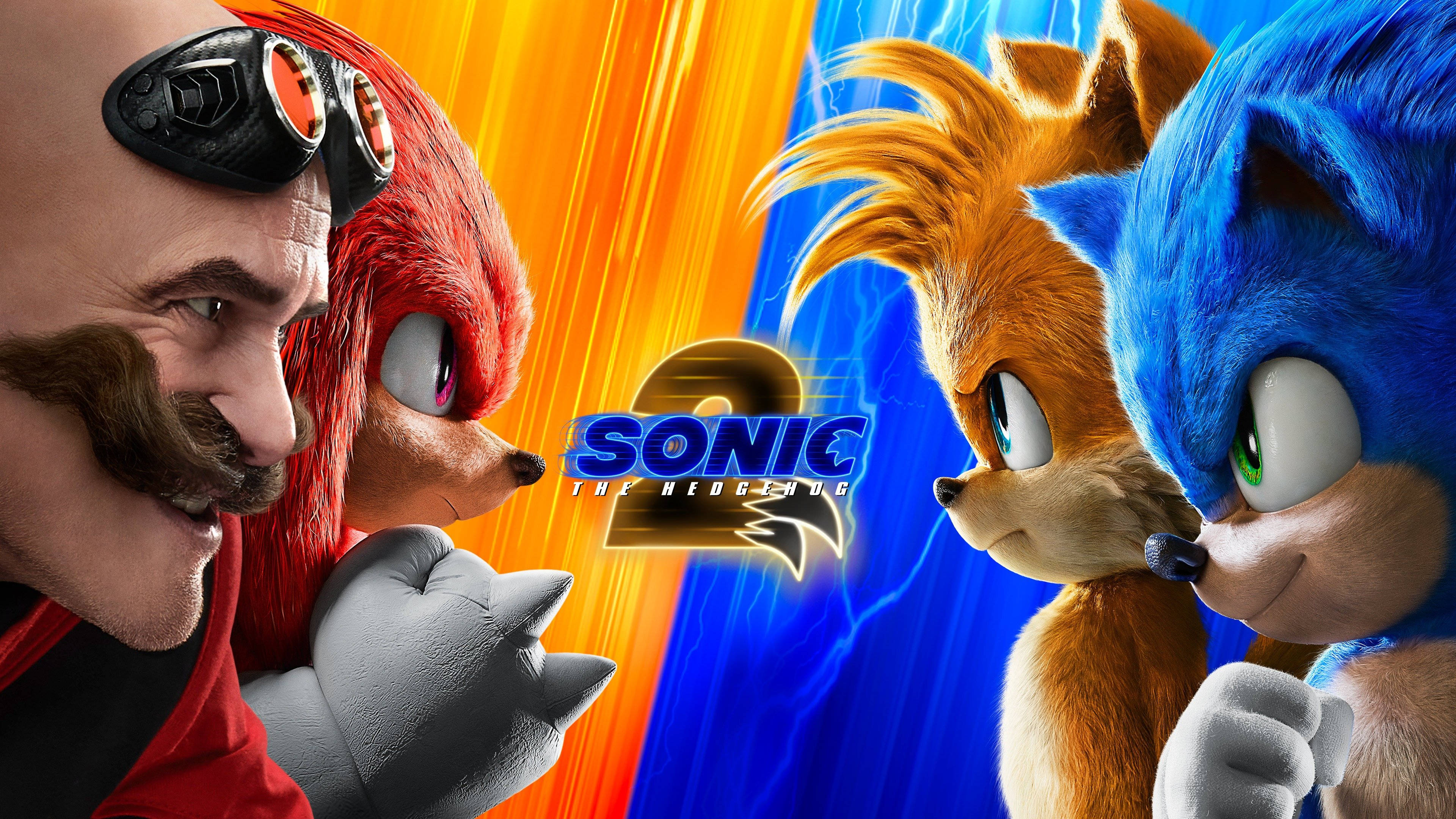 Knuckles the Echidna 對決 Dr. Eggman 壁紙 — Sonic the Hedgehog 與 Tails 在充滿活力的電影風格對決中對抗 Dr. Eggman 和 Knuckles。