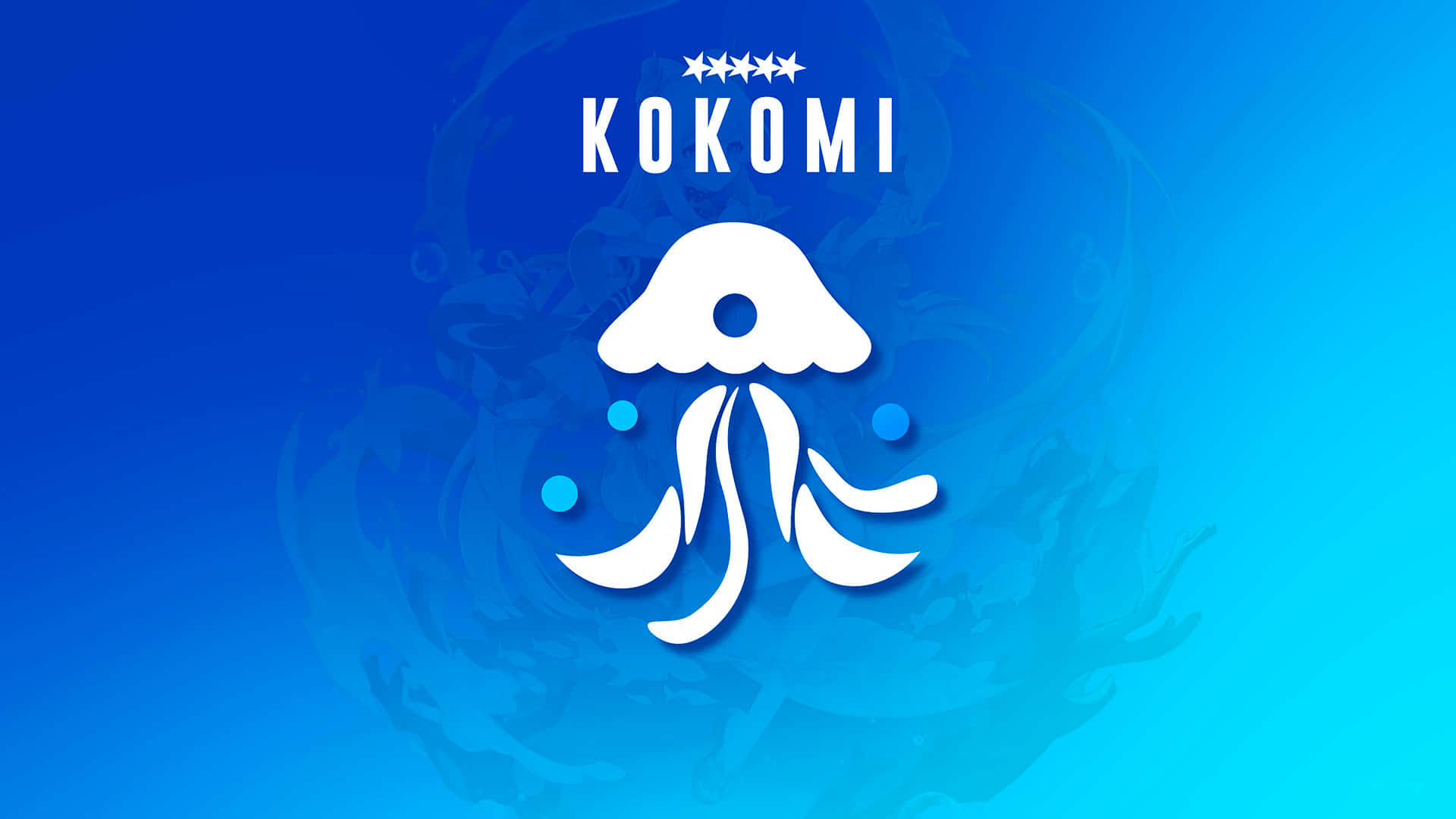白色水母標誌，帶有Kokomi文字，位於藍色漸變背景上。