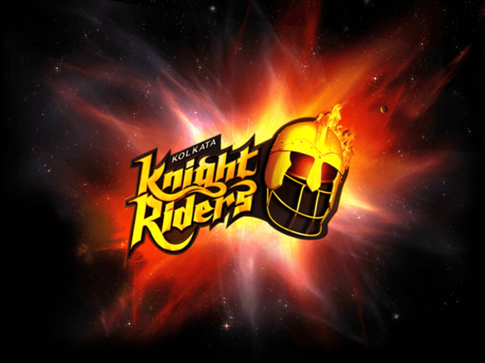 Knight Riders 標誌，帶有火焰頭盔，背景是星空。