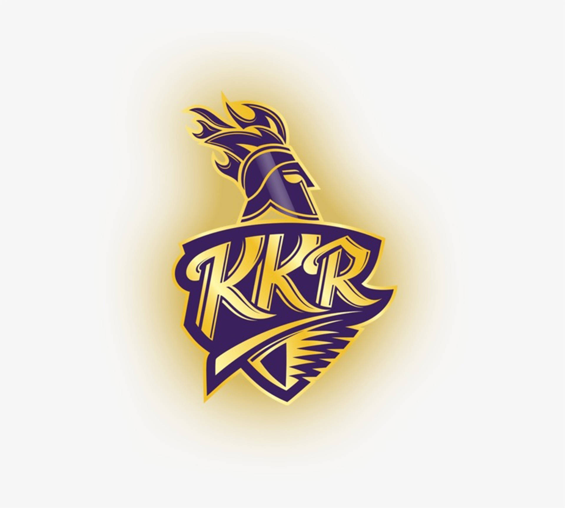 紫色和金色的KKR運動隊標誌，帶有火焰頭盔和發光效果。