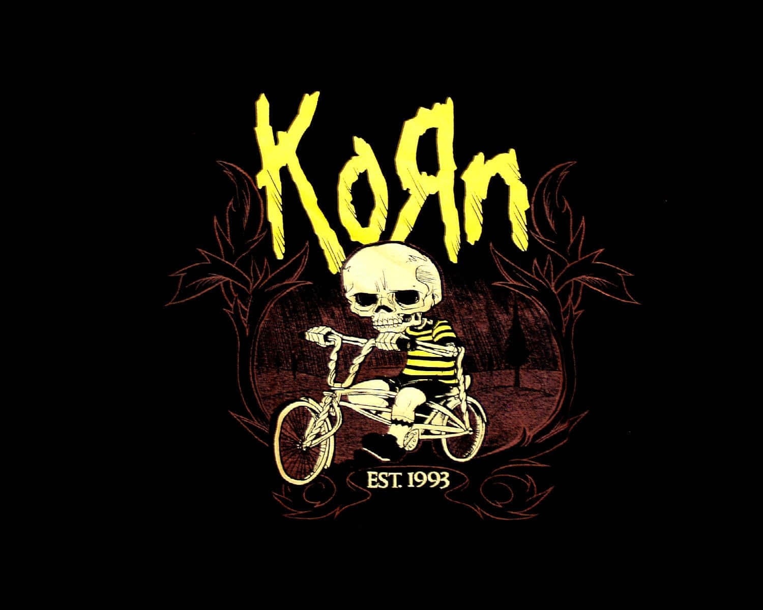 骷髏頭在1993年成立的「Korn」樂隊標誌下騎單車