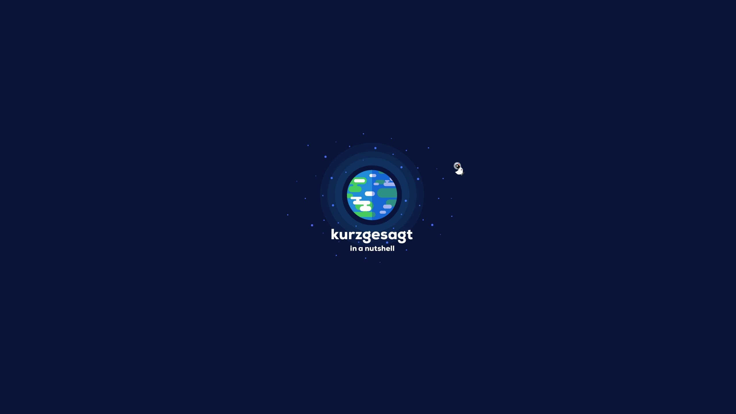 Kurzgesagt 極簡地球 壁紙 — 一個極簡的數碼標誌，包含一個風格化的地球，文字 kurzgesagt in a nutshell 居中在深藍色背景上。