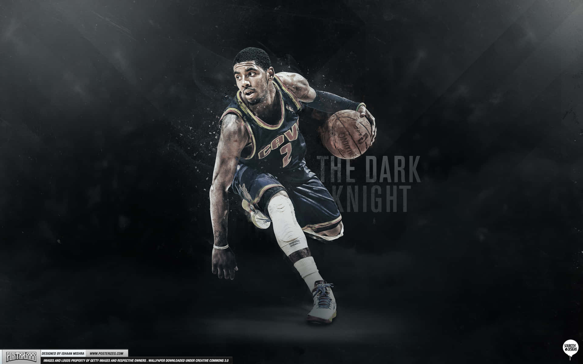 Kyrie Irving 無敵風采 壁紙 — 一名身穿深色球衣的籃球運動員在煙霧彌漫的黑色背景下，配合戲劇性的燈光，激烈地運球。