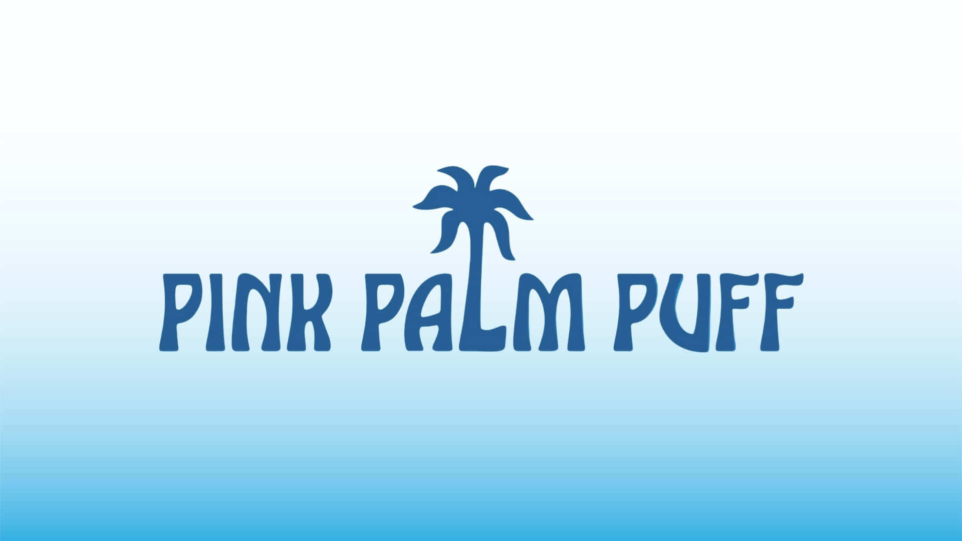  壁紙 — 藍色文字顯示「PINK PALM PUFF」，並在漸變藍色背景中央有一個棕櫚樹圖示。