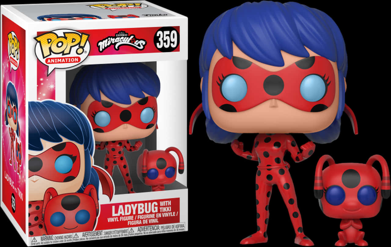 《奇迹少女》Ladybug 與 Tikki Funko Pop 壁紙 — Ladybug 與她的小夥伴 Tikki 站在收藏盒旁的 Funko Pop! 乙烯基公仔。