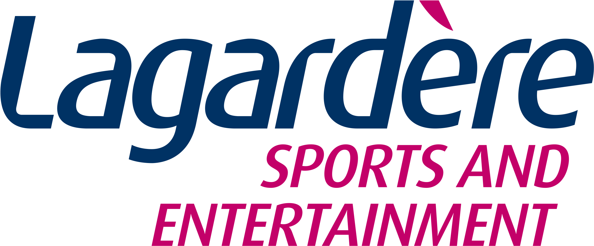 Lagardere Sports Entertainment 標誌 壁紙 — 黑色背景上大膽的藍色和洋紅色 Lagardère Sports and Entertainment 標誌。