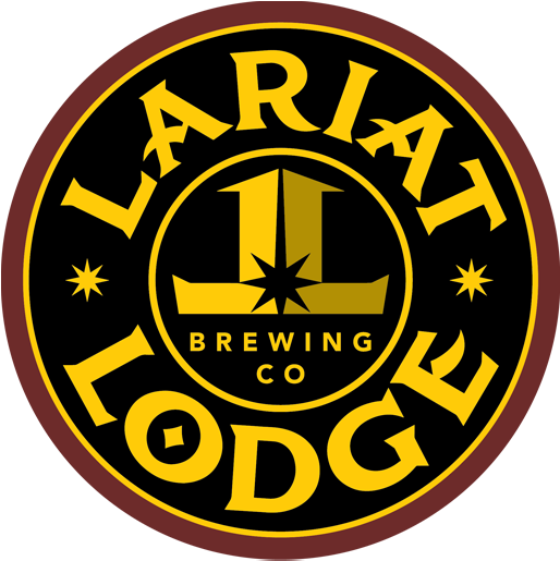 Lariat Lodge 啤酒公司標誌 壁紙 — Lariat Lodge Brewing Co 的醒目圓形標誌，採用金色字體和星星圖案，背景為黑色。