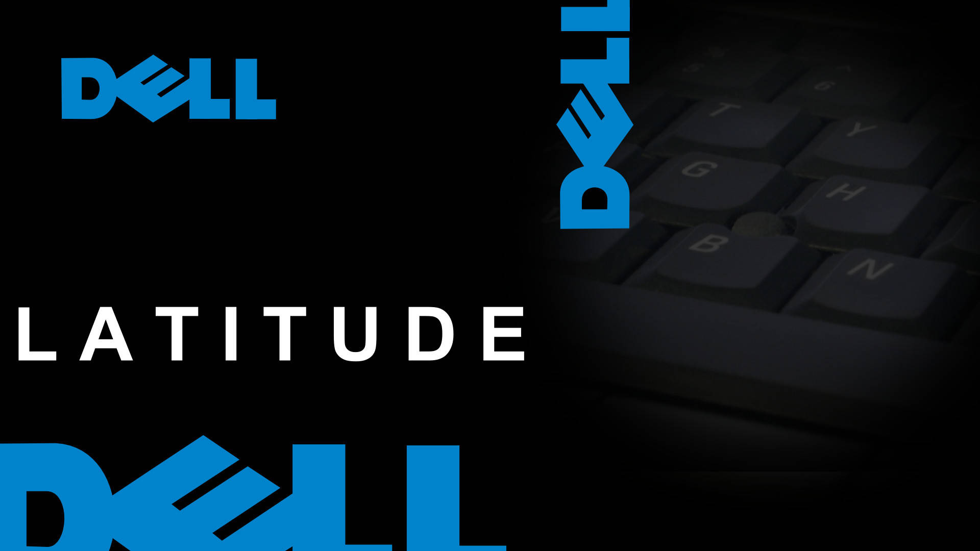 Latitude Dell HD 黑色背景 壁紙 — 大膽的藍色 Dell Latitude 標誌漂浮在深色鍵盤上，呈現出時尚的科技感構圖。