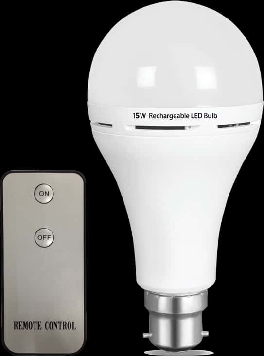 可充電LED燈泡配遙控器 壁紙 — 黑色背景上帶遙控器的白色15W充電式LED燈泡。