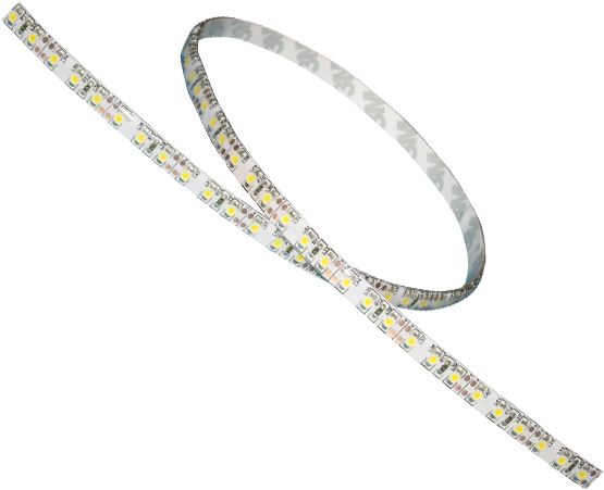 柔性LED條燈電路 壁紙 — 帶有黃色二極管的盤繞式LED燈條在純黑色背景上發光。