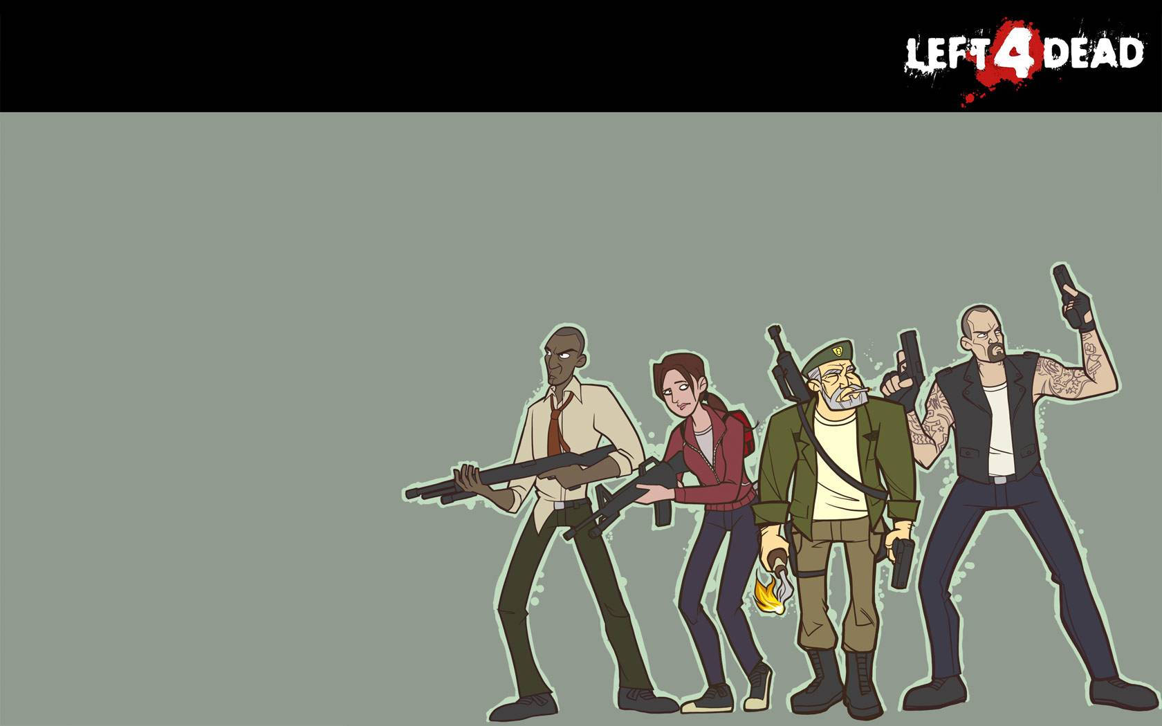 來自《Left 4 Dead》的四名武裝倖存者排成一列，準備戰鬥。