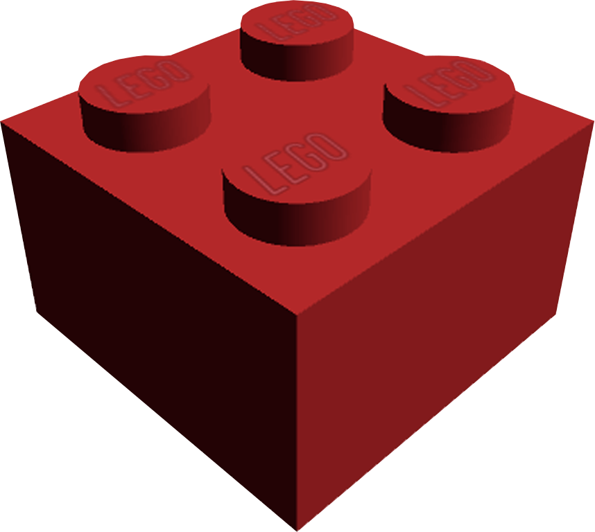 紅色 LEGO 砖塊 壁紙 — 一個紅色LEGO積木，帶有四個圓形凸點和壓印標誌，以3D渲染顯示在條紋背景上。