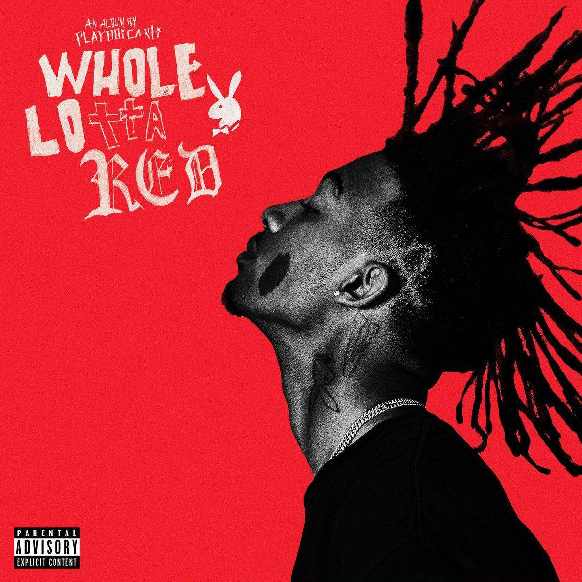 Playboi Carti 的《Whole Lotta Red》專輯封面，紅色背景和黑白肖像。
