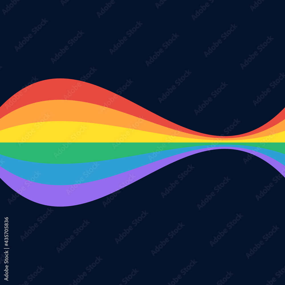 時尚LGBT彩虹旗 壁紙 — 一道充滿活力的彩虹波浪在深海軍藍背景上以乾淨的向量風格優雅流動。