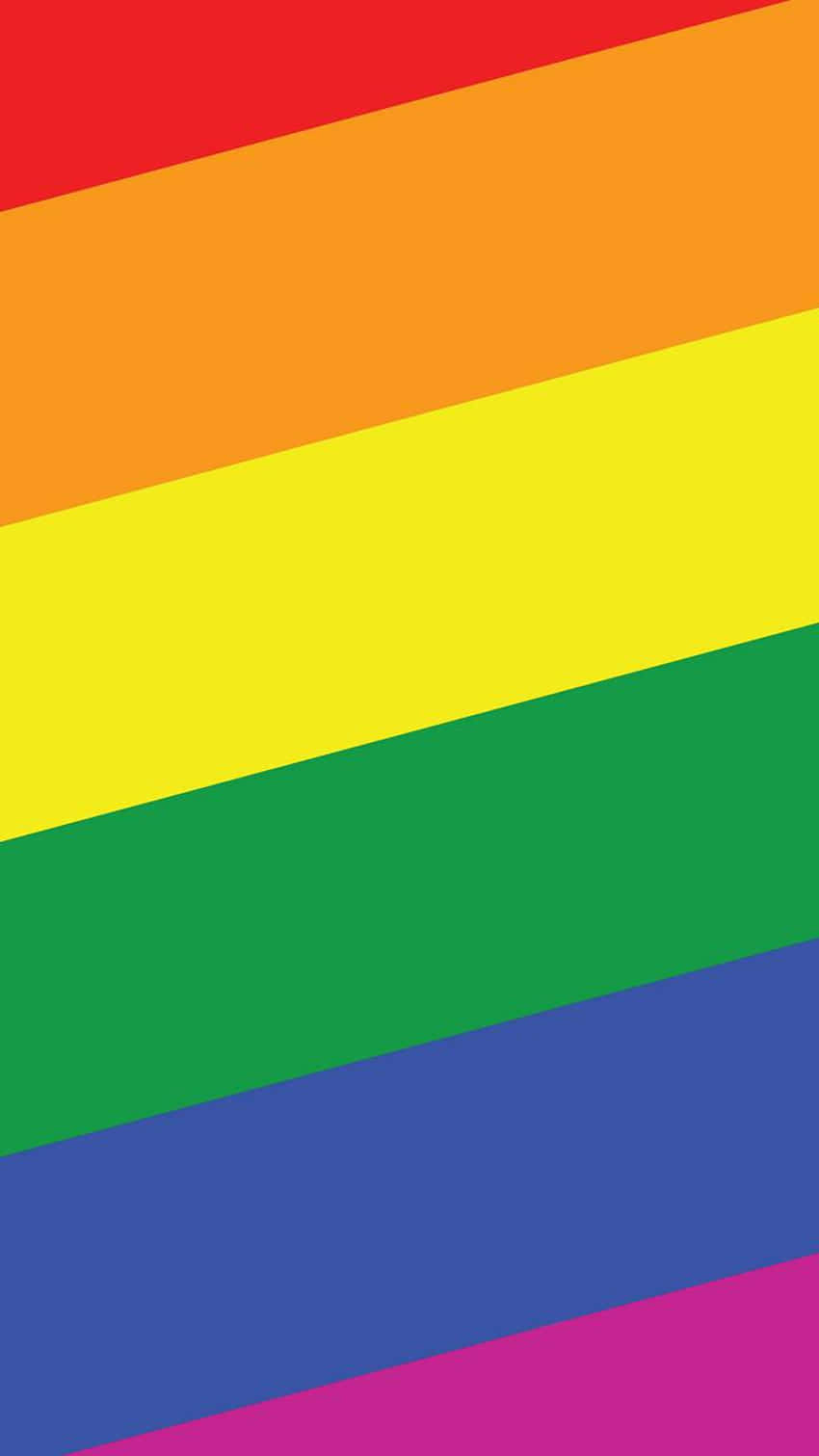 可愛LGBT LGBTIQA+彩虹旗 壁紙 — 充滿活力的彩虹色對角線條形成大膽的旗幟設計，包含紅色、橙色、黃色、綠色、藍色和洋紅色。