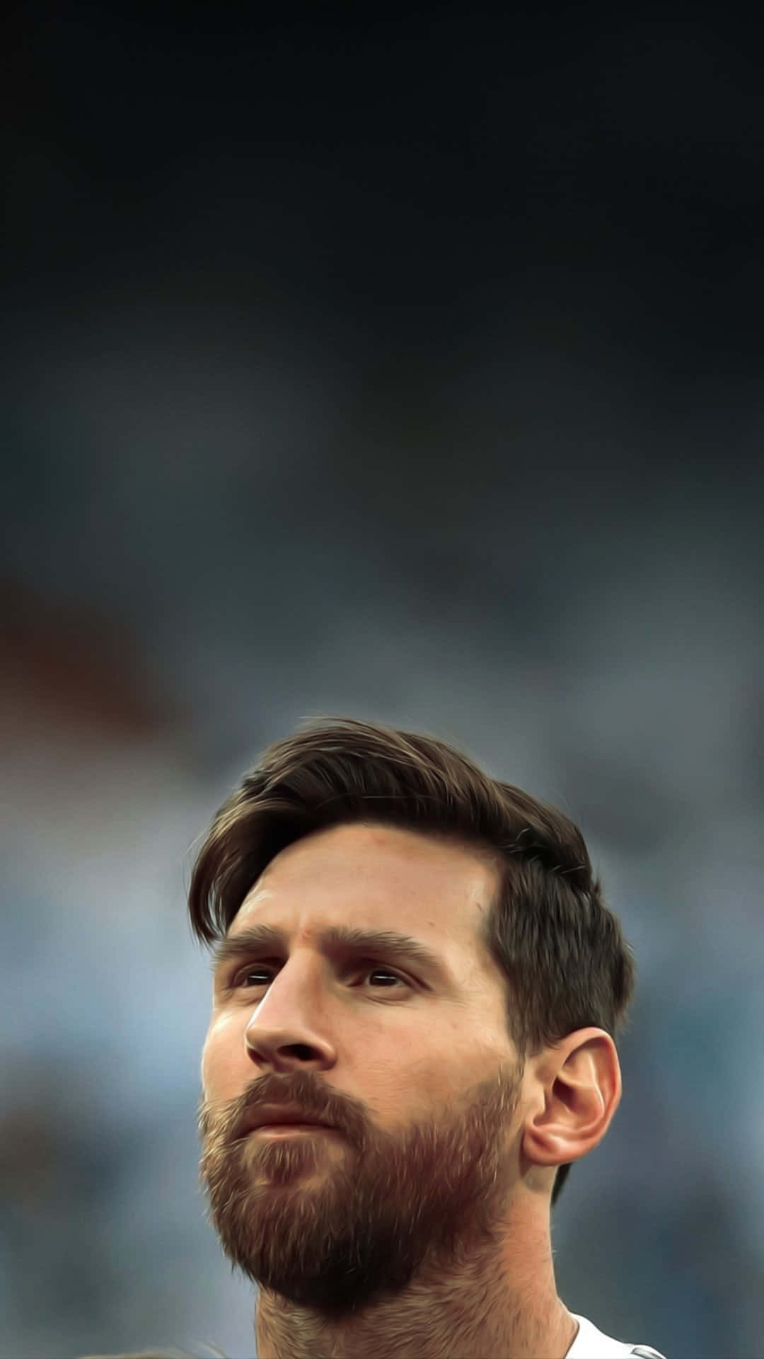 Messi 2022 桌布 壁紙 — 里奧內爾·美斯的特寫肖像，專注的眼神，背景是模糊的體育場人群。