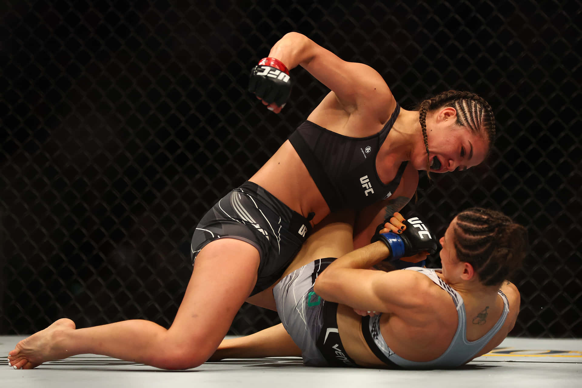  壁紙 — 兩名女拳手在UFC八角籠內進行綜合格鬥比賽時激烈纏鬥。