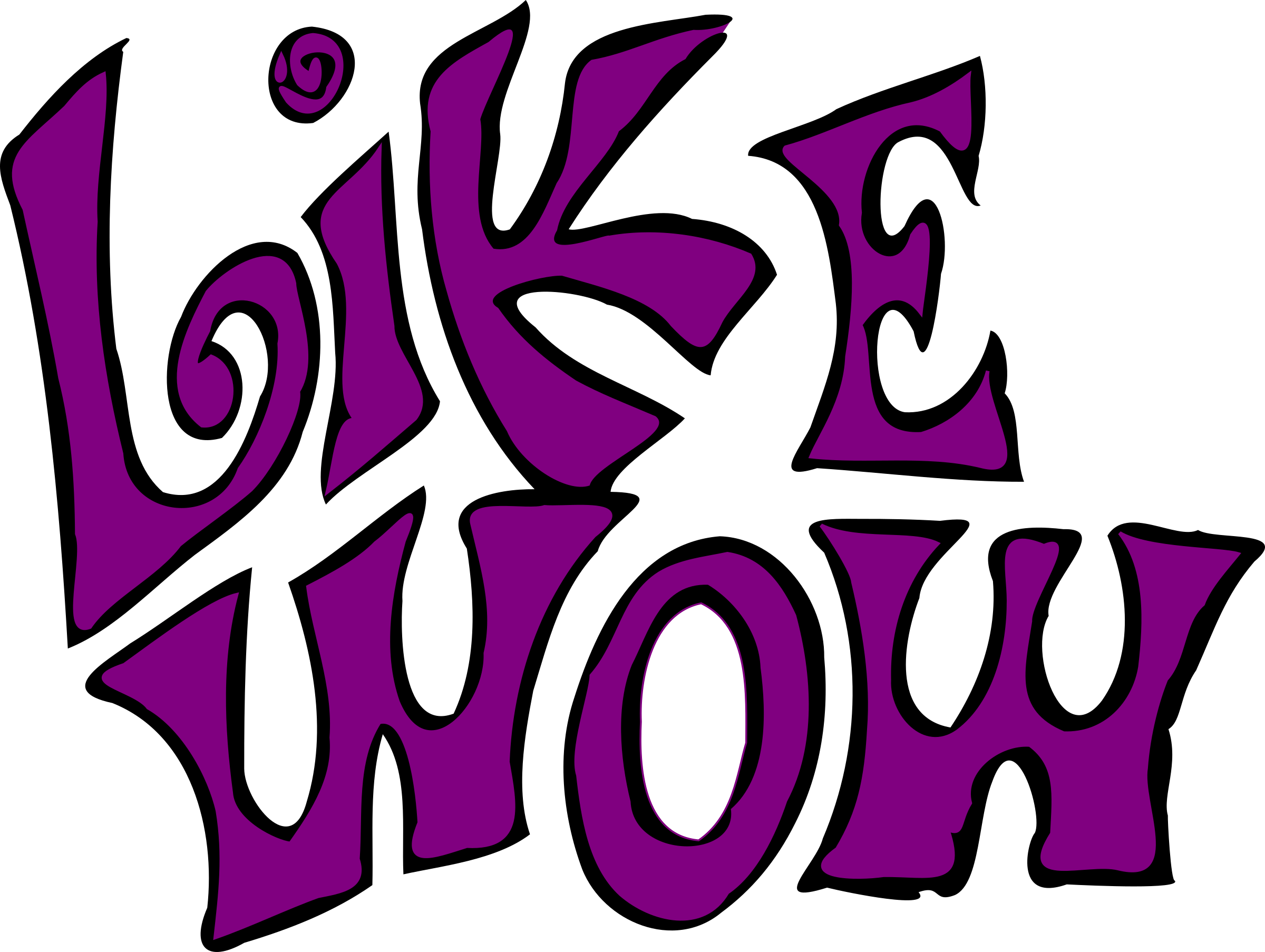風格化「LIKE WOW」文字 壁紙 — 大膽的紫色風格文字「LIKE WOW」印在純黑色背景上，並帶有漩渦狀裝飾。