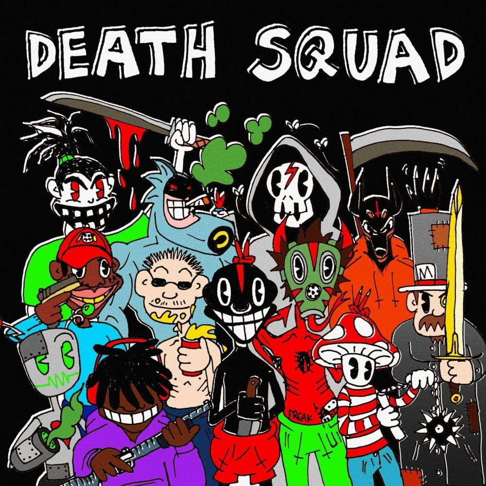 一個卡通死亡小隊，有多樣化的角色手持武器。