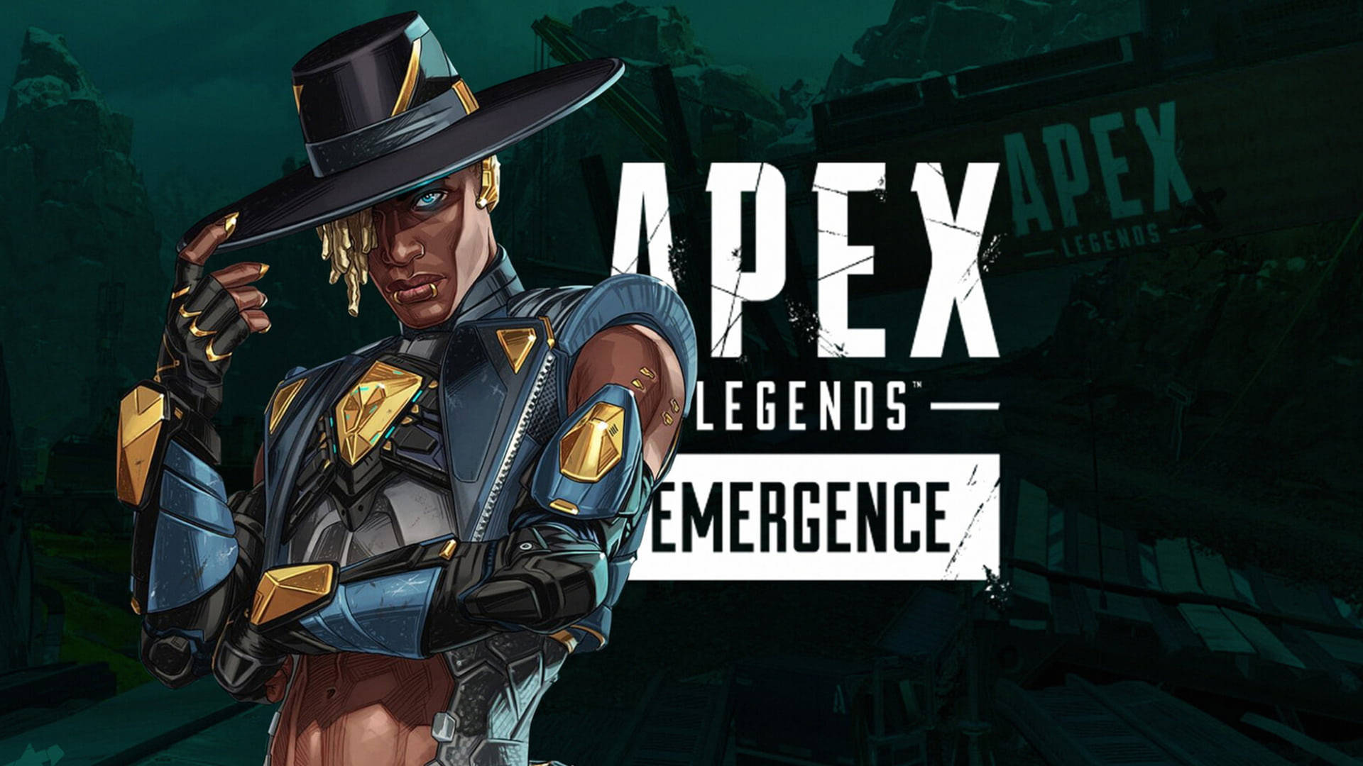 Apex Legends Emergence角色身穿藍色同金色盔甲，自信咁擺姿勢。