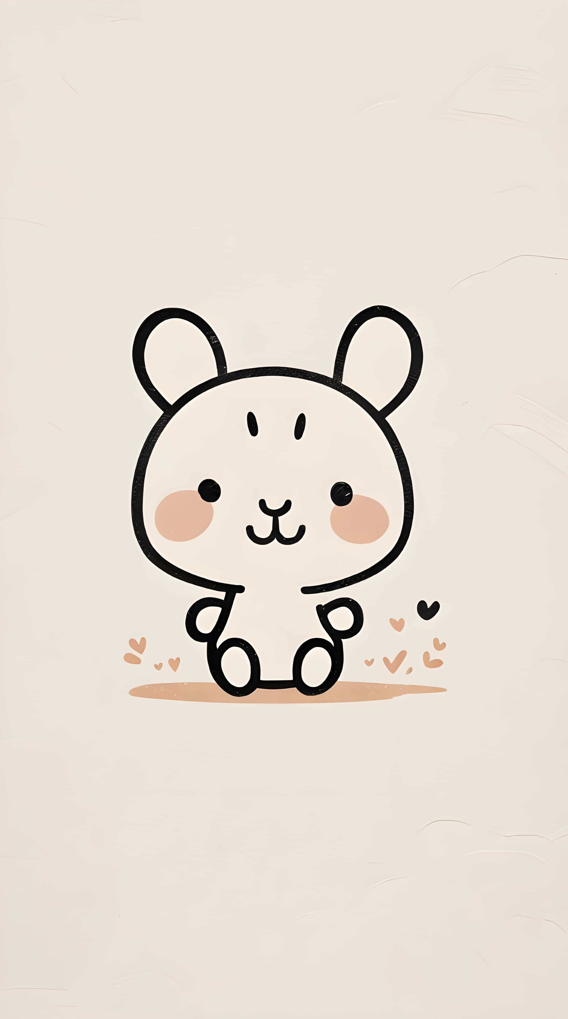 Line Friends壁紙 壁紙 — 一隻可愛的極簡風格卡通兔，臉頰泛紅，帶有小愛心，坐在柔軟的米色背景上。