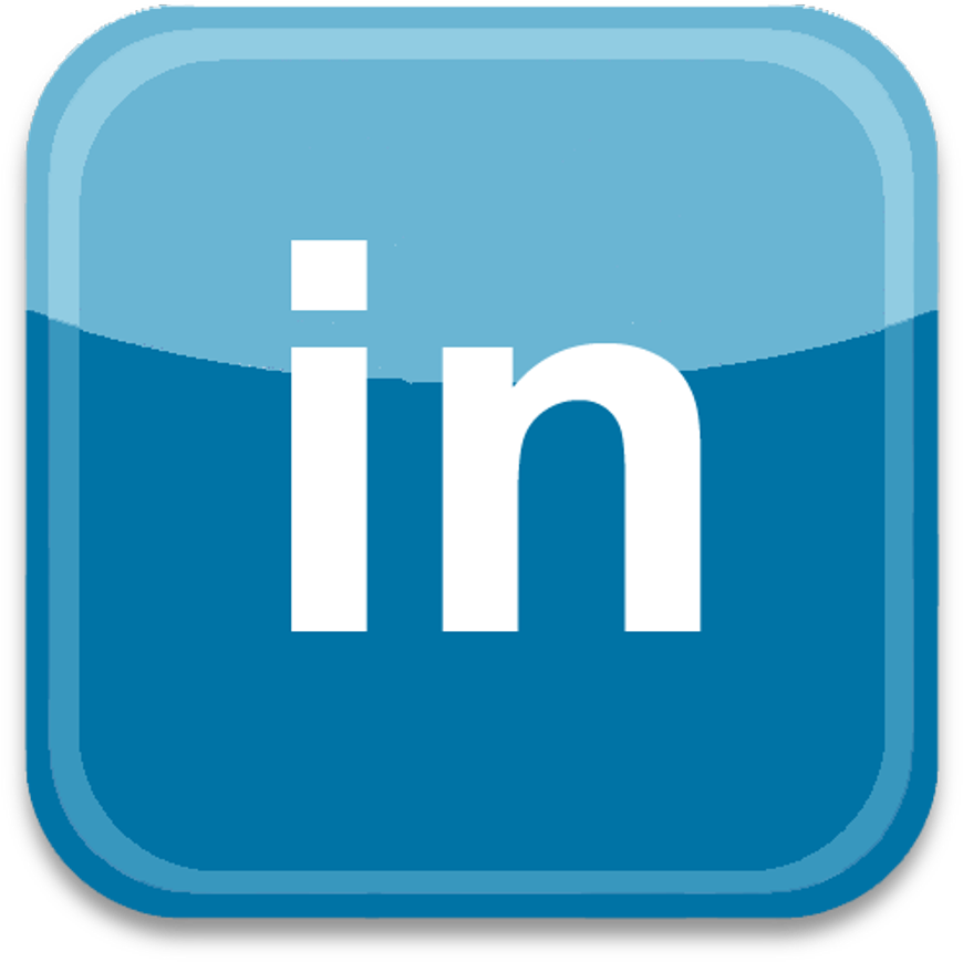 LinkedIn標誌圖標 壁紙 — 一個帶有白色小寫字母 'in' 的亮面藍色 LinkedIn 應用程式圖示，位於圓角方形背景中央。