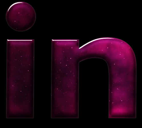 宇宙風LinkedIn標誌 壁紙 — 光澤紫色銀河主題嘅 'in' 標誌，帶有星星斑點同圓角邊緣，襯托黑色背景。